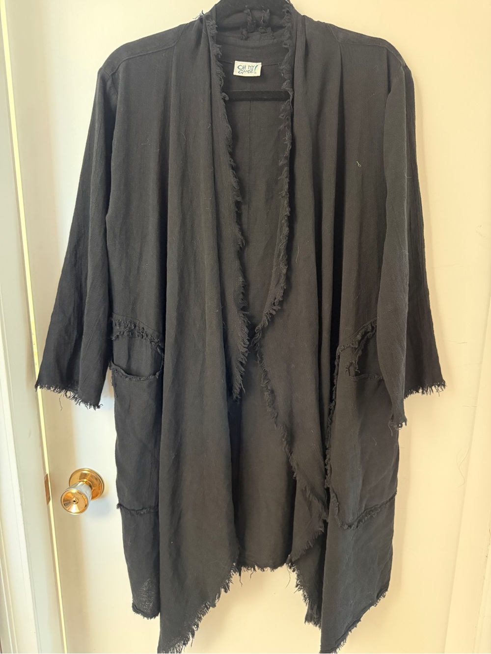 Oh My Gauze Black Cotton Lagenlook Duster Jacket One Size Made in Mexico